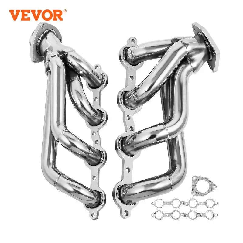 VEVOR Exhaust Header for GMC Yukon 4.8L 5.3L/ Sierra 1500 Sliver Long Tube Header Exhaust Manifold Set with Gaskets and Bolts