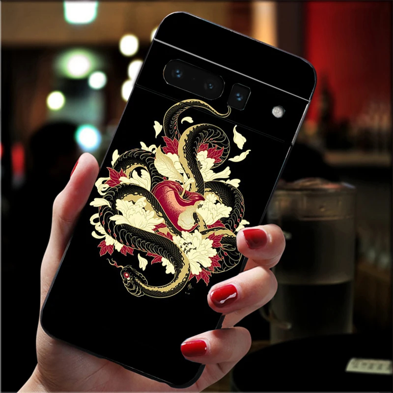 

Phone Case For Google Pixel 10 9 Pro XL 9A 8 7 6 Pro Pixel 8A 7A 6A Pixel 8 7 6 5 Hand Snake Flower Snake Painting