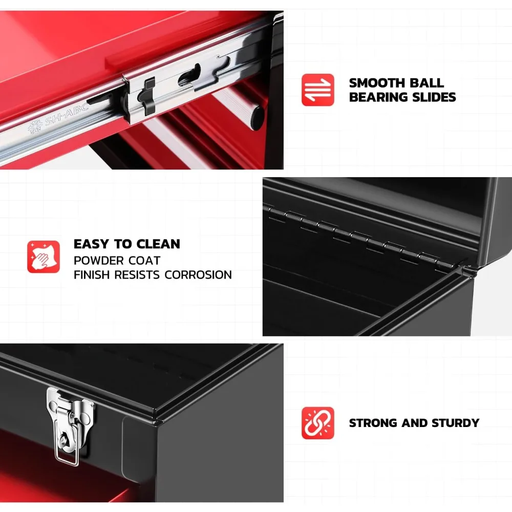 Tragbarer 20-Zoll-Werkzeugkasten aus Stahl mit 3 Schubladen und oberem Stauraum, abschließbaren Riegeln für den Heim- und Werkstattgebrauch