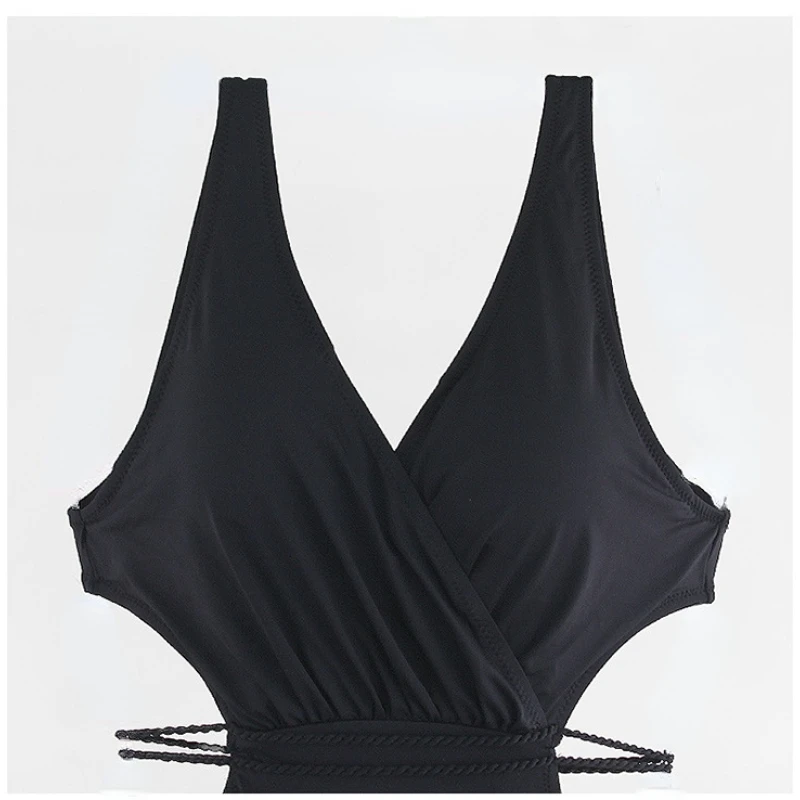 Maillot de bain une pièce noir croisé pour femme, bikini string, soutien-gorge rembourré, monokini d'été, taille haute, 2023