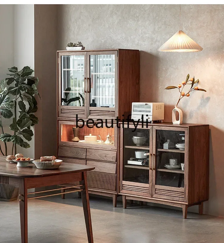 32North American black walnut solid wood combination cherry wood floor-to-ceiling glass door storage locker