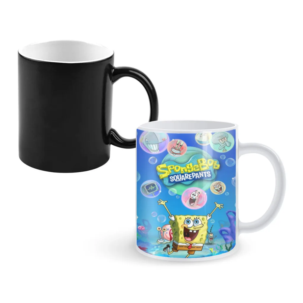 

Cute Sponge bob Cartoon Tea Coffee Mugs Thermal Color-changing Cups 11OZ Ceramic Milk Cup Birthday gift