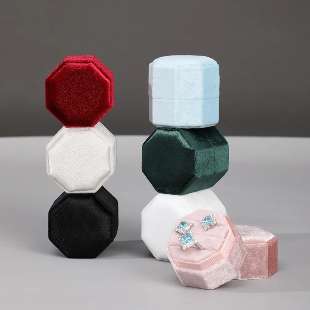

Elegant Three Slot Rings Holder Dustproof Octagonal Engagement Rings Storage Box Girlfriend Gift Soft Gift Packaging Box