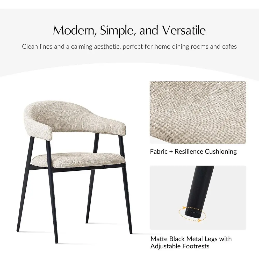 مجموعة كراسي تناول الطعام الحديثة في منتصف القرن مكونة من 4 قطع، قماش منجد بأرجل معدنية، مسند ظهر منحني أنيق للمطبخ وتناول الطعام والليفي