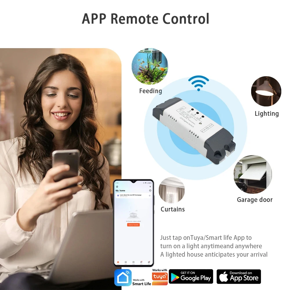 Wifi Smart Home Module Relay Switch 2CH AC DC 220V 7-32V Remote Control 433Receiver Works with Tuya Smartlife Alexa Google Home