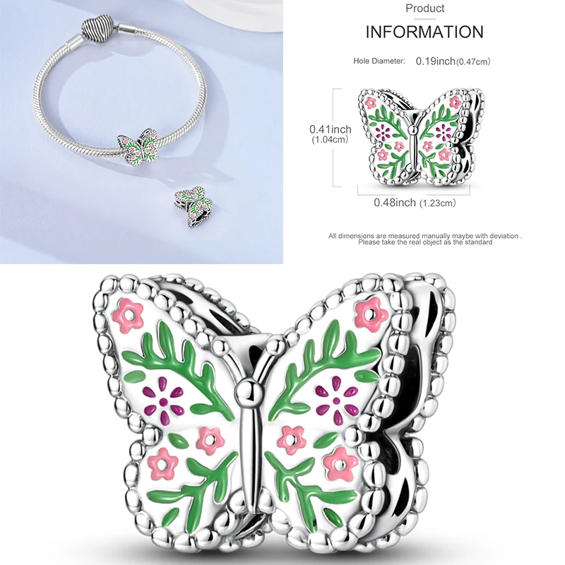 Schmetterlingsanhänger 925 Sterling Silber Rosa Blau Regenbogen Perlenanhänger Passend für Europäische Armbänder DIY Schmuck Geschenk für Frauen und Mädchen 2026 – Detail 16