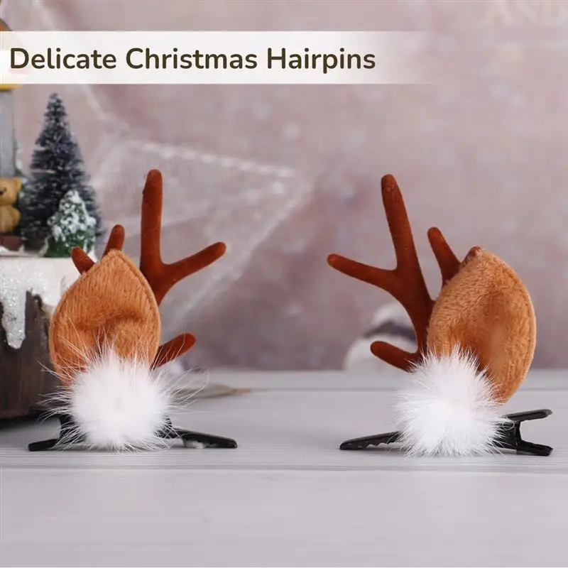 1Pair Christmas Reindeer Antlers Hair Clips Hairpins With Deer Horn Ears Christmas Hair Clips Accessories Cute Deer Headdresses