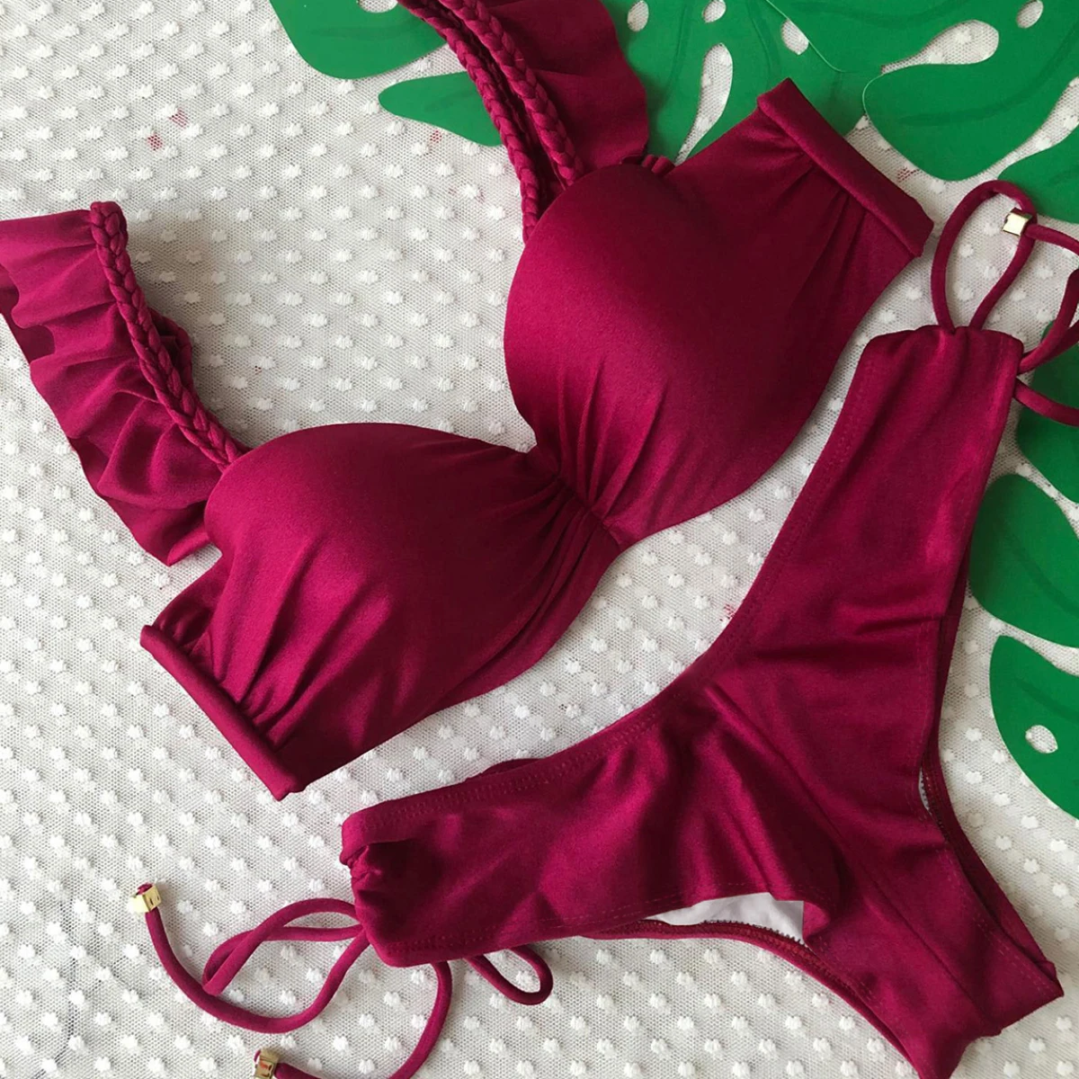 Sexy Micro Bikini 2025 Women Solid And Leopard Push Up Padded Thong Swimsuit Female Cut Out Bathing Suit Swimwear Trajes De Bano image 4
