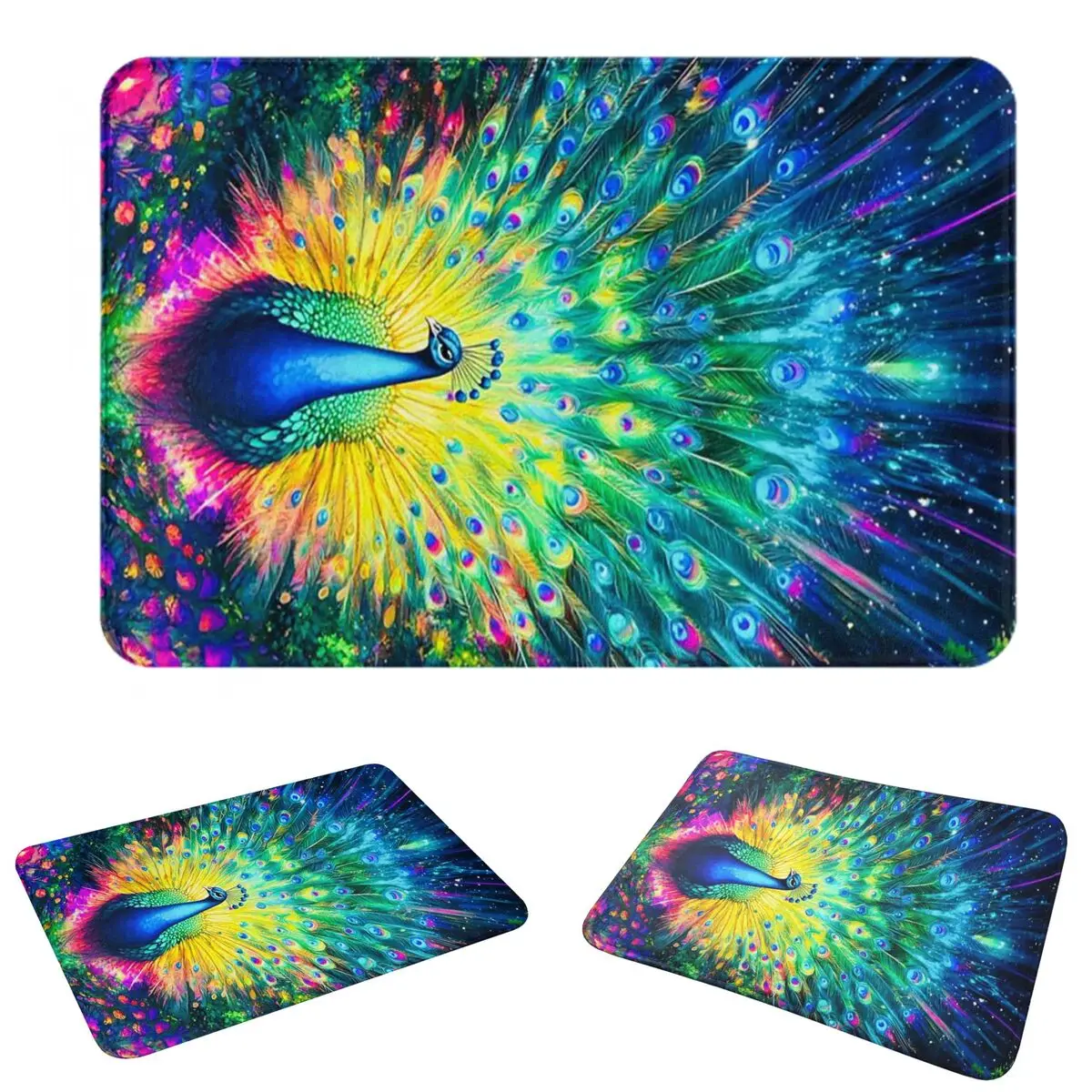Peacock Feathers Anti-slip Doormat Floor Mat Washable Carpet Rug for Kitchen Entrance Home Living room Footpad Mats