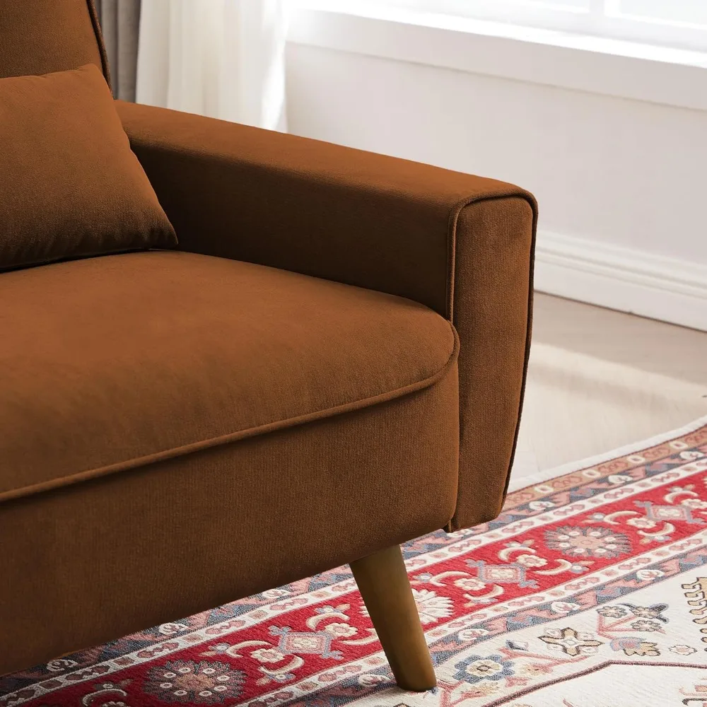 أريكة بمقعدين حديثة لمنتصف القرن مع وسائد خلفية وأرجل خشبية لغرفة المعيشة وأريكة صغيرة صديقة للمساحة