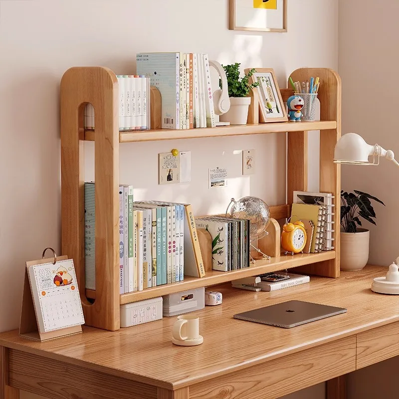 All solid wood desktop bookshelf, vertical student multi-layer desk shelf, children's simple book stand storage rack