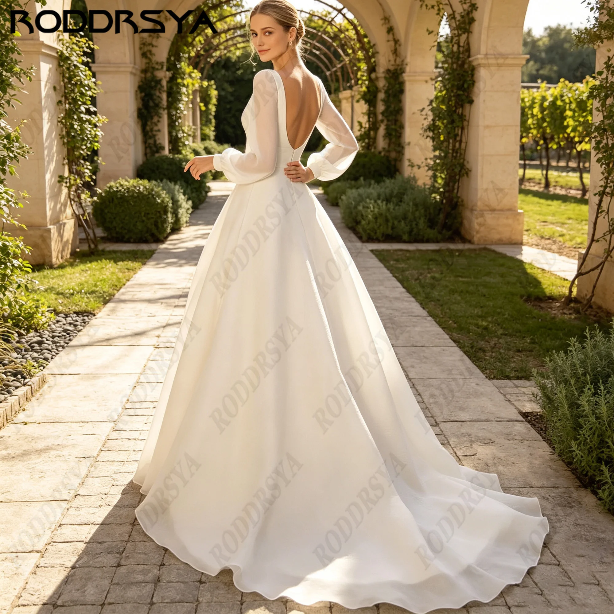 JEHETH Customized Detachable Sleeve Wedding Dresses Square Neck Spaghetti Strap Chiffon Bride Sweep Train A-Line Bridal Dress
