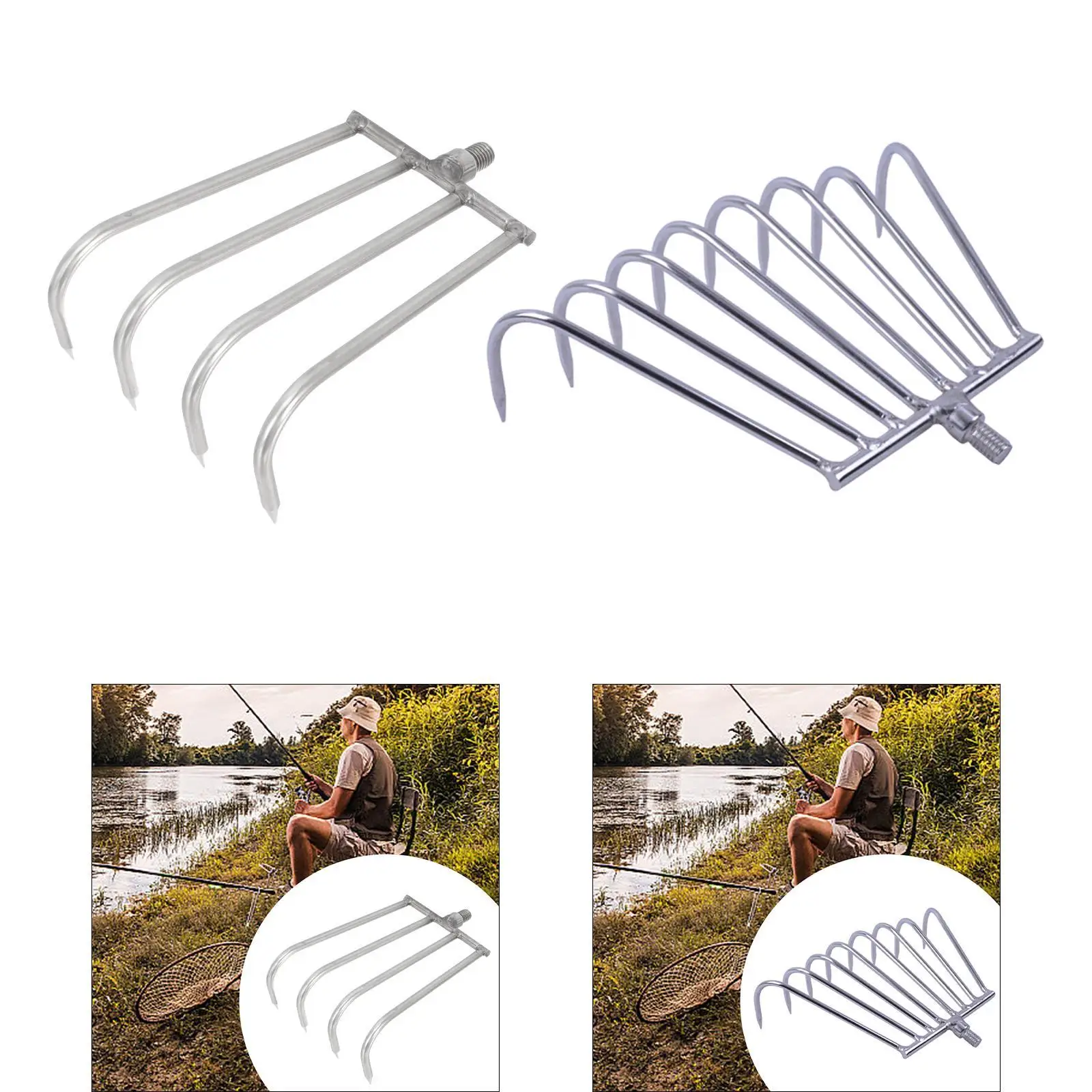 Stainless Metal 4 Teeth Hand Rake Fishing Tool Portable Sturdy Head Aquatic Rake Head Fishing for River Planting Stream Digging