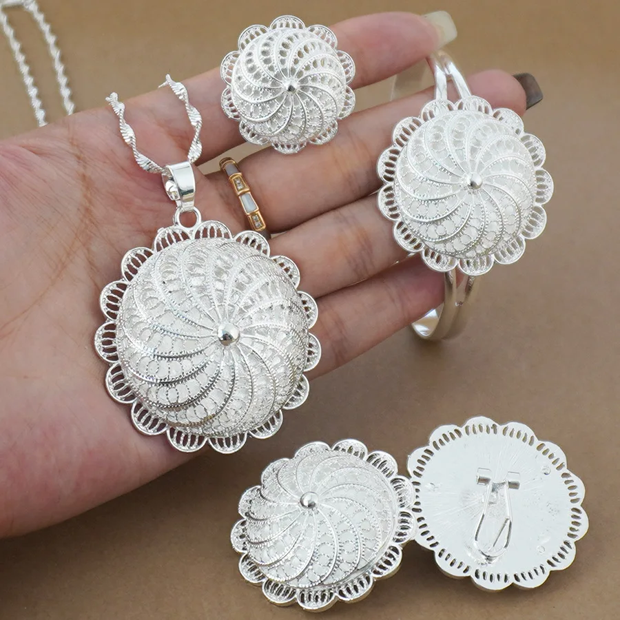 9999 gold four-piece set - Ethiopian necklace pendant bracelet earrings ring - classic jewelry set
