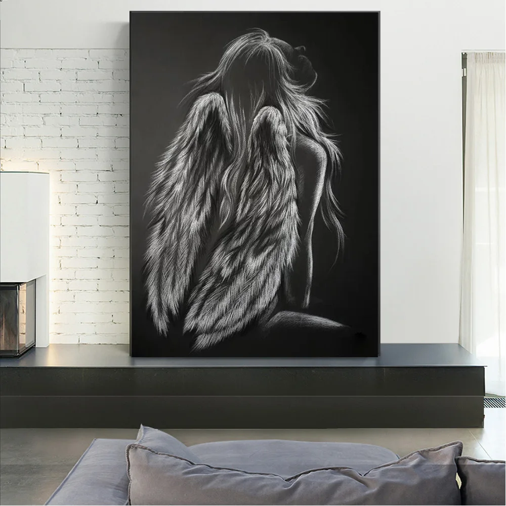 

Angel Of Pleasure And Wings Abstract Black White Canvas Painting Wall Art Poster Prints For Living Room Bedroom Home Decor Gift