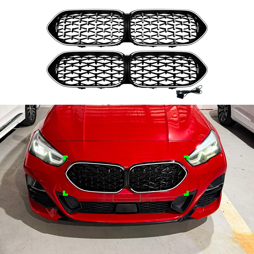 Car LED Front Grille For BMW 2 Series F44 2020-2024 Replacement Glossy Black ABS Luminous Racing Grill Light Accessories