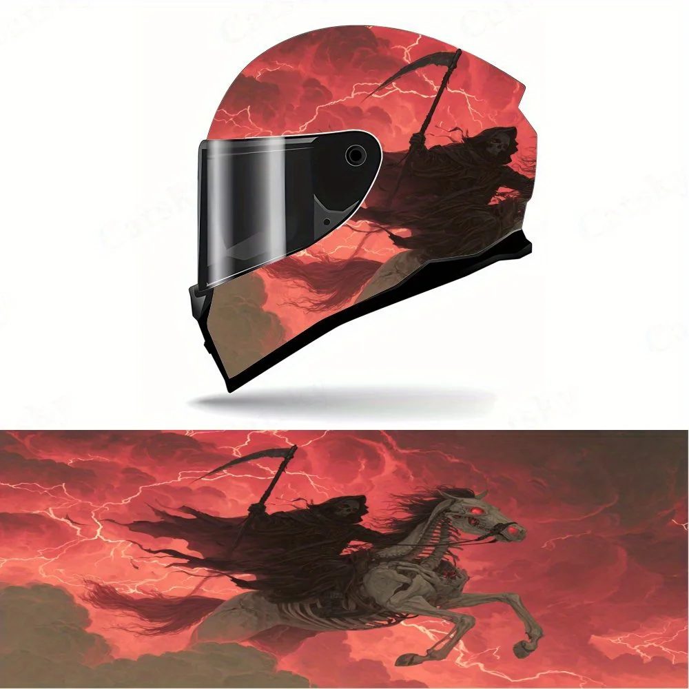 

Наклейки на анфас шлема Grim Reaper Riding a Horse — прочный и водонепроницаемый ПВХ, самоклеящийся мотоциклетный гоночный шлем Aestheti