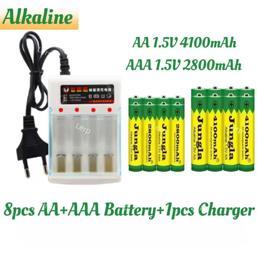 

2025 New Release: 1.5V AA 4100mAh & AAA 2800mAh Rechargeable Alkaline Battery Set with Charger-Ideal for LED Lamps & MP3 Players