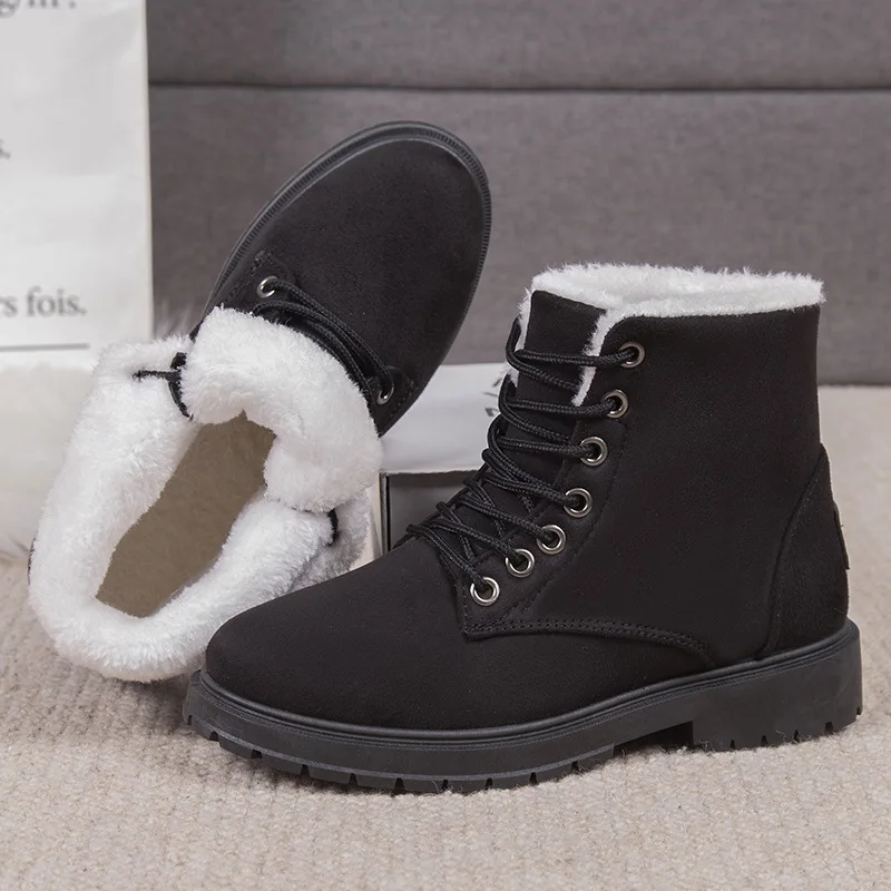 Women’s Casual Non-Slip Boots Female Lace-up Soft Lightweight Thickening Boots Plugging Warm Comfortable Flat ShoesFor Winter