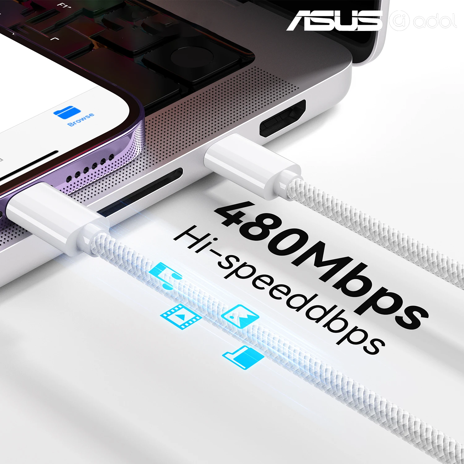 ASUS USB-C to Lightning Schnellladekabel Kompatibel for iPhone 14/13/12/11 Pro Max/XR/XS/X Type-C Autolader CarPlay Datenkabel