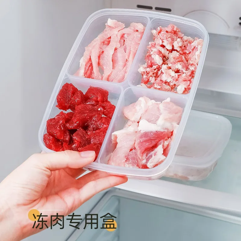 Japanese-style kitchen food storage containers, freezer-safe meat boxes, compartmentalized freezer containers, and containers fo