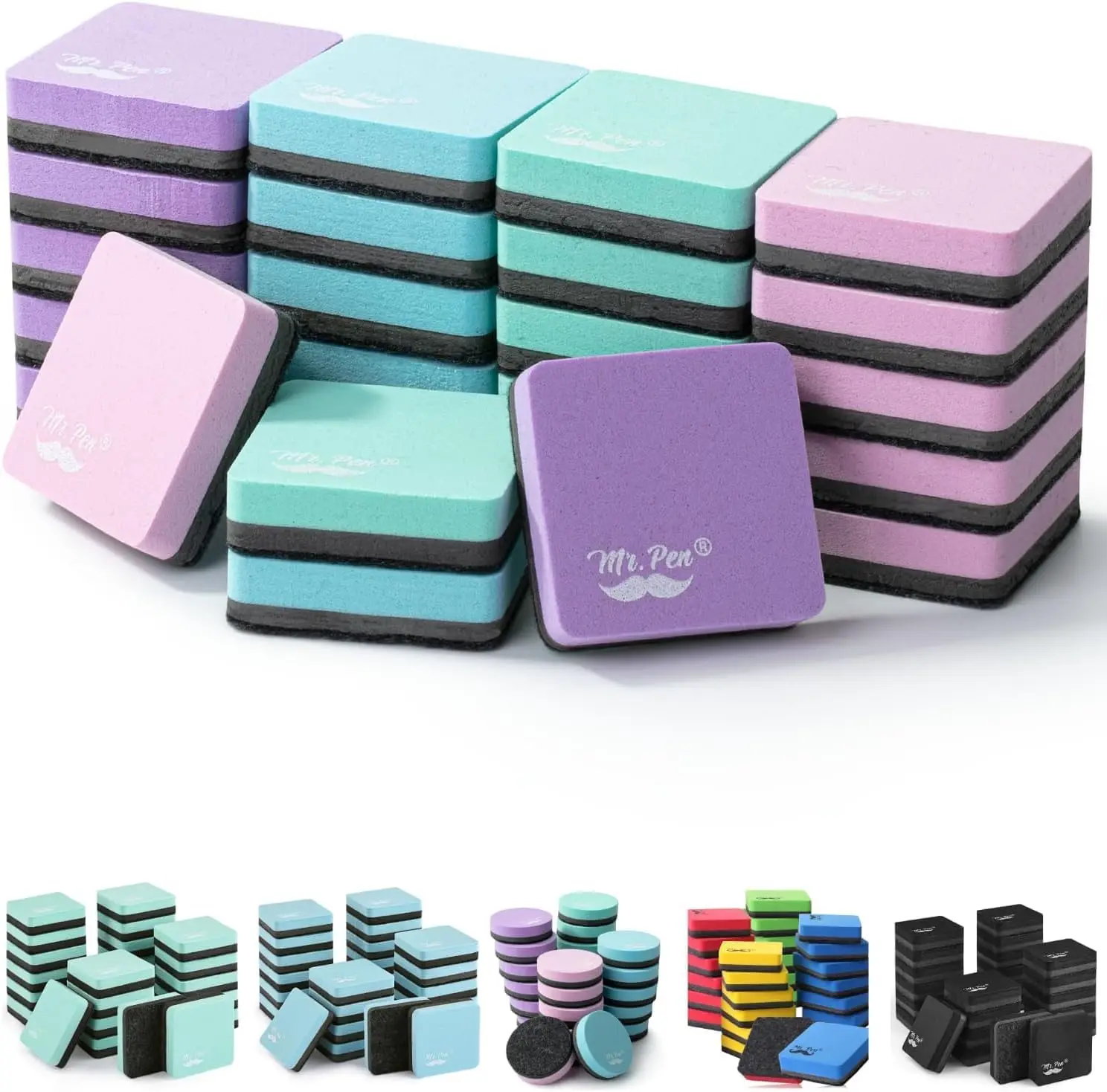 Mini Magnetic Dry Erase Erasers, 2x2 inch, 24 Pack, Colorful Small Whiteboard Erasers Bulk for Kids, Teachers, Classroom