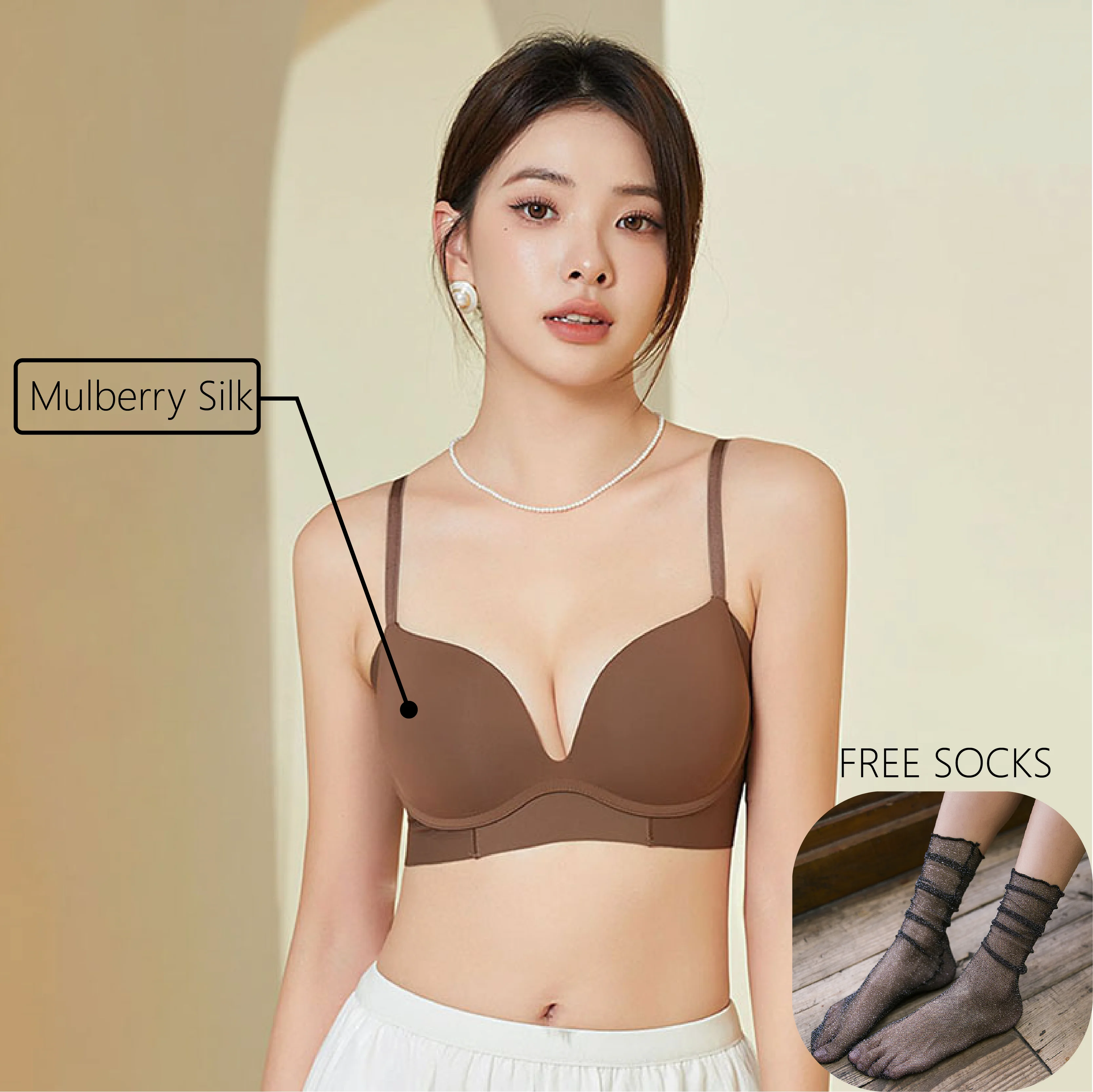 

Mulberry Silk Underwear Stereoscopic Push Up Bralette Luxury No Trace 3/4 Cup Triangle Intimate Brassiere Deep V Women Sexy Bra