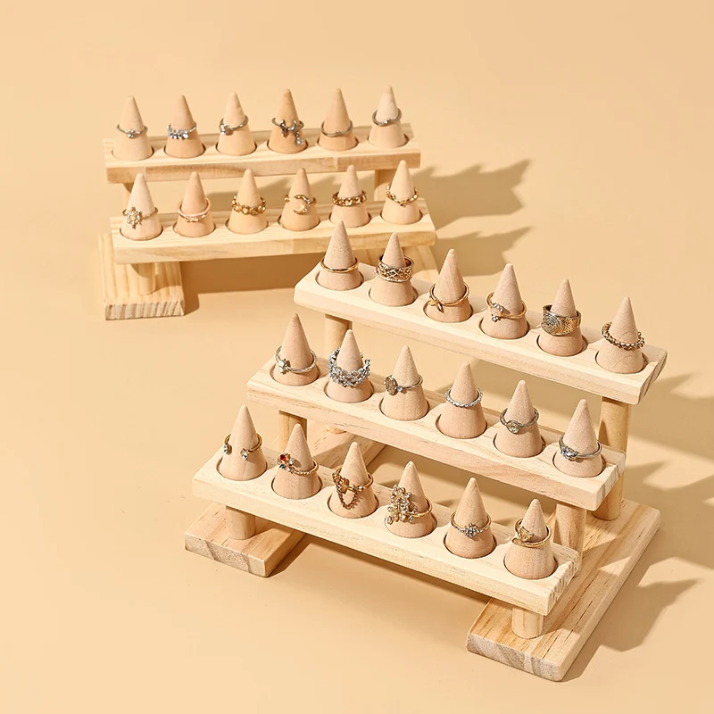 Wood Cone Ring Display Holder Jewelry Stand