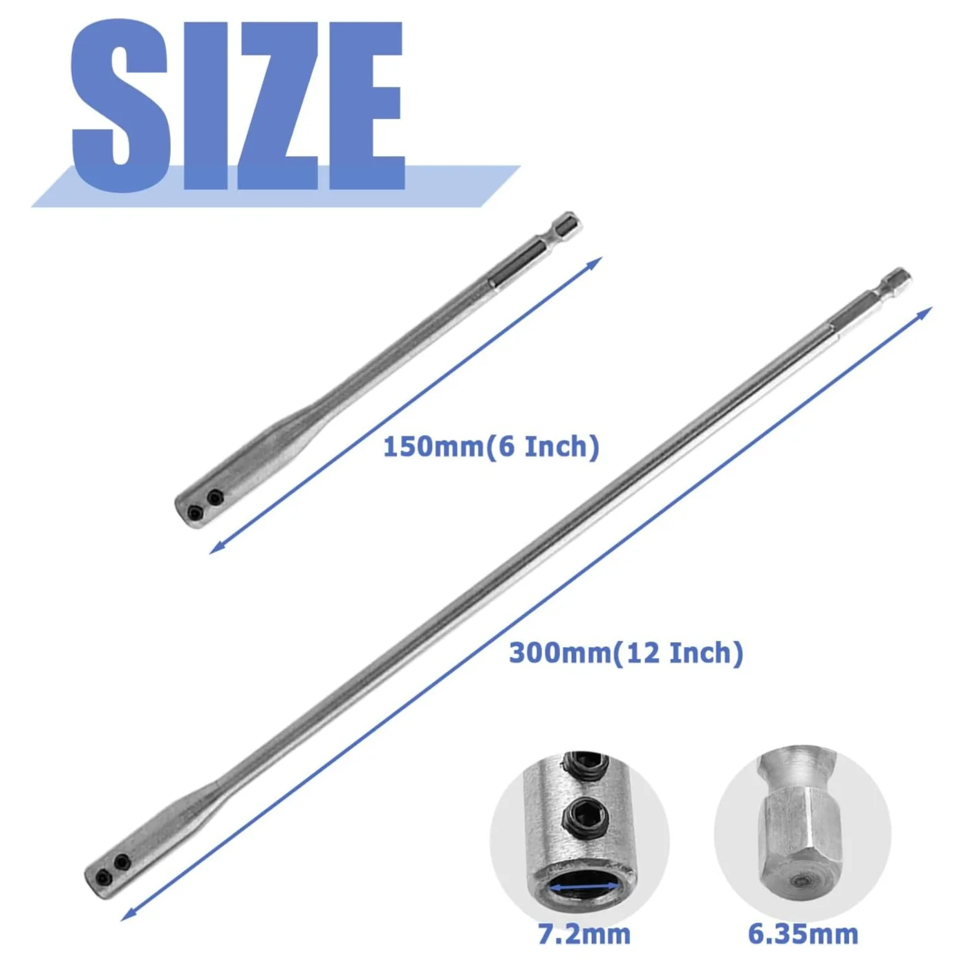 2 Pieces 1/4 Extension Drill Bit Set for Round Shank Drill Bits 150mm & 300mm Extra Long Wood Spade Bit Extension with Allen