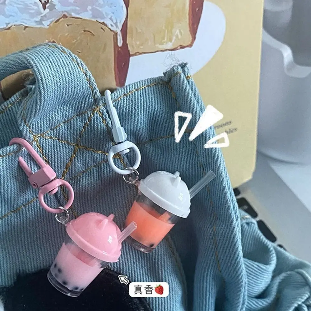 Llavero con colgante de bolsa, Mini perla, leche, té, accesorios de joyería, llaveros de coche, llavero de comida de simulación, dijes, regalo para amigo