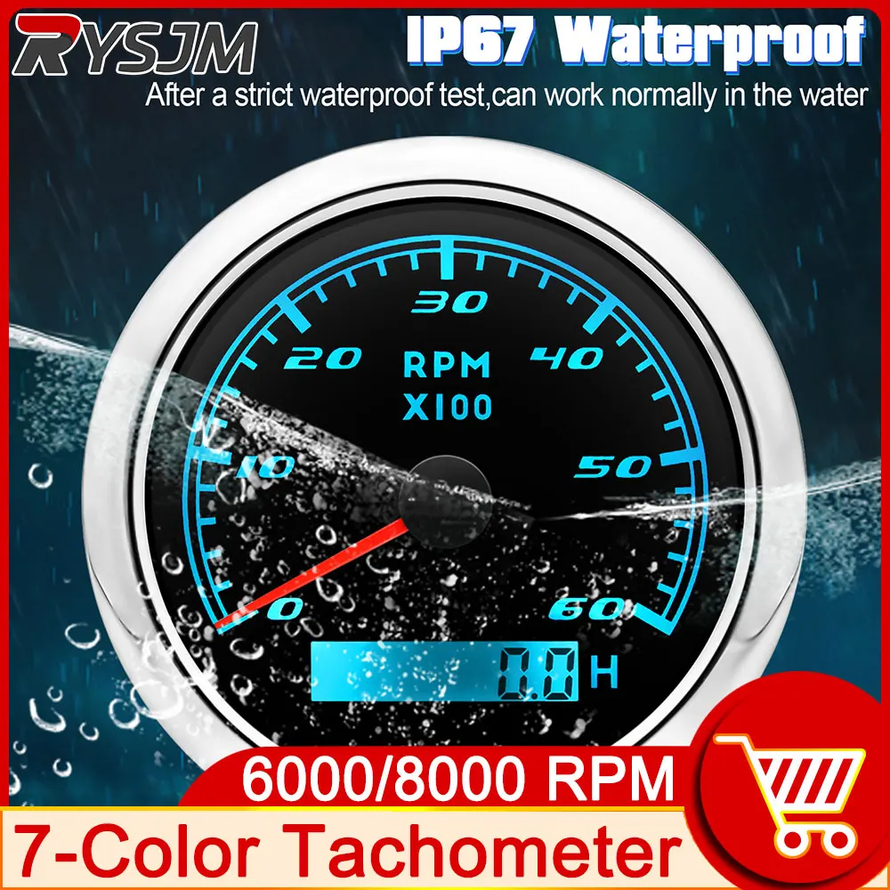 7-Color Backlight 85mm Waterproof 6000/8000 RPM Car Tachometer Suitable For Most 12V/24V Car And Boat LED Digital customized