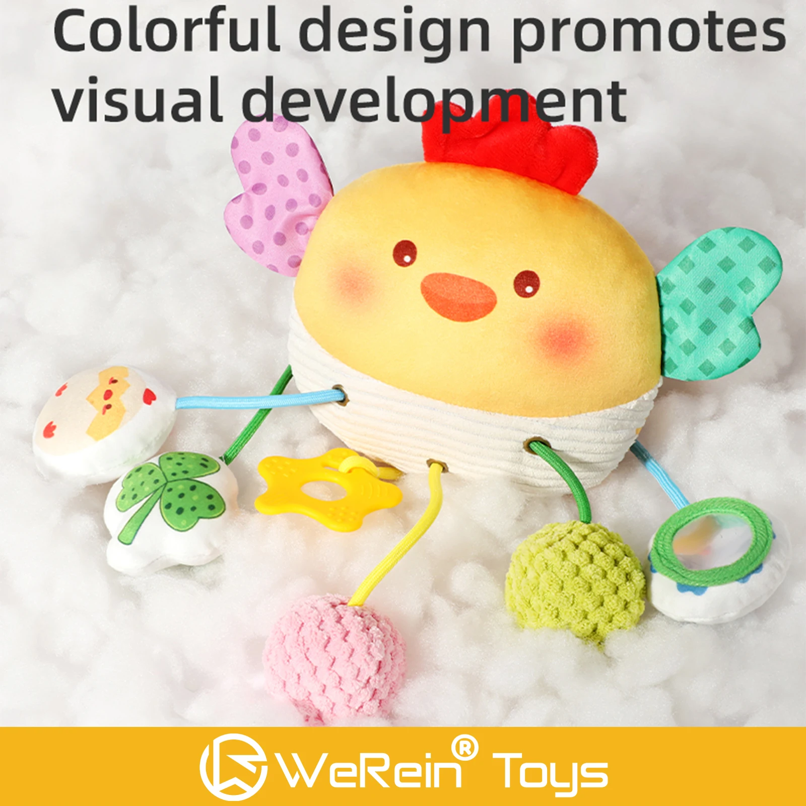 Jouet de dentition sur le thème des animaux pour bébé avec miroir, éducation précoce, design extractible, mobile de lit mignon et interactif pour nourrissons