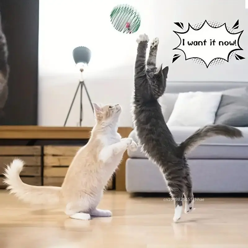 Cat Toy Balls Funny Stretchable Kitten Springs Toys Interactive Caged Rats Rolling Balls 1pc Random Color Cat Accessories