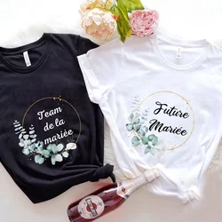 Team Bride Flower Crown Y2k Tops Bachelorette Hen Party Short Sleeve Tees T-shirt French Women EVJF Future Bride Bridal Wedding