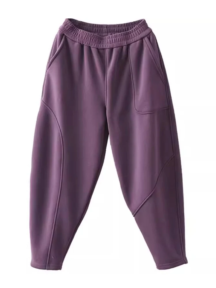 Pantalones de chándal gruesos y cálidos de terciopelo para mujer, pantalones deportivos informales que combinan con todo, pantalones holgados de pierna ancha para invierno, 2024