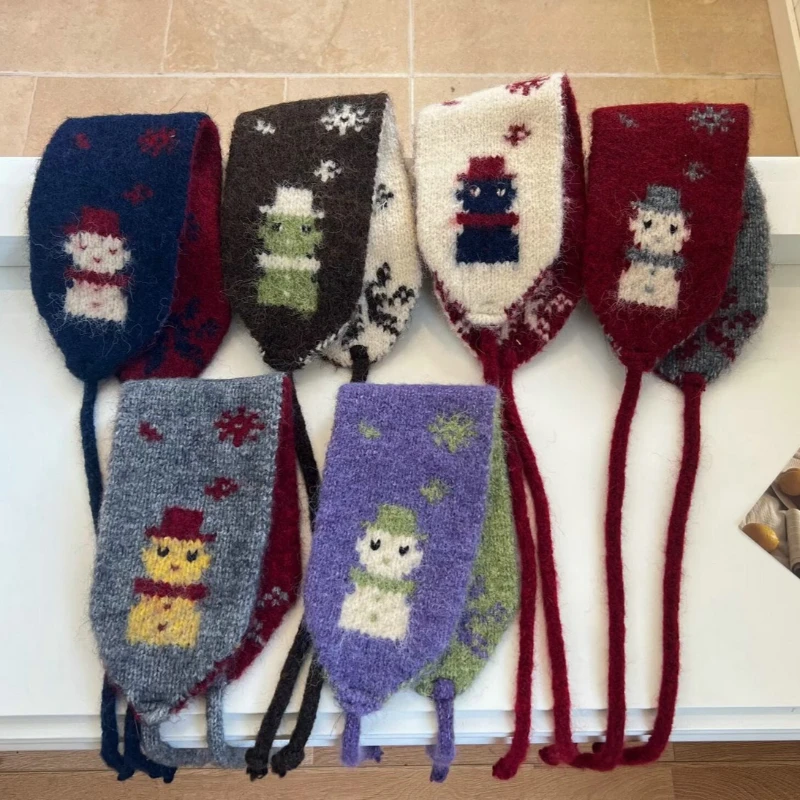 cute-snowman-jacquard-knit-earmuffs-for-women-winter-cold-protection-plush-ear-warmers-korean-style-windproof-strap-ear-muffs