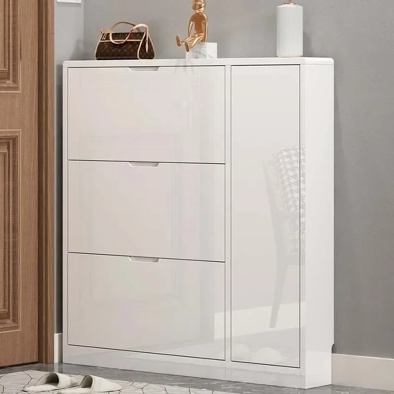 تصميم خزانة خذاء بيضاء مقاومة للماء، رف أحذية خشبي حديث جميل، نطاق عرض فاخر، أثاث منزلي #1