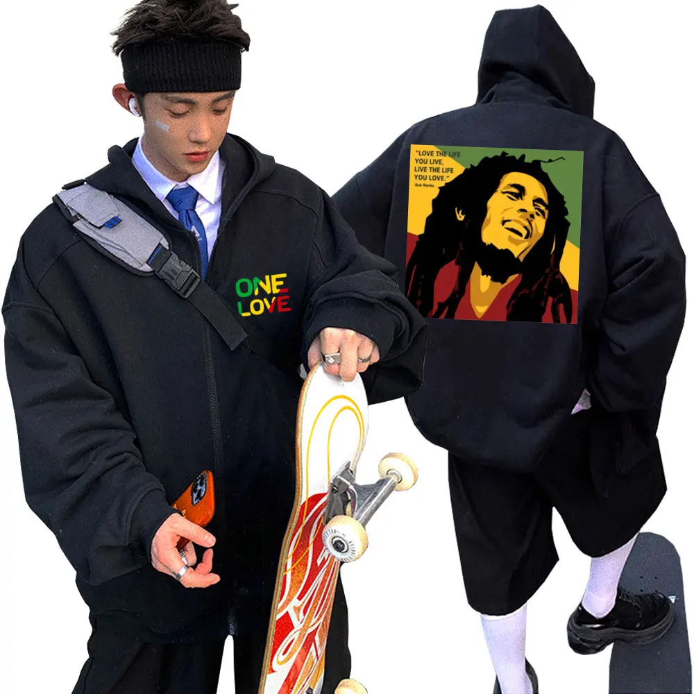 

Reggae Originator Bob Marley One Love Graphic Zipper Hoodie Men 90s Vintage Zip Up Jacket Men's Loose Oversized Zip Up Hoodies