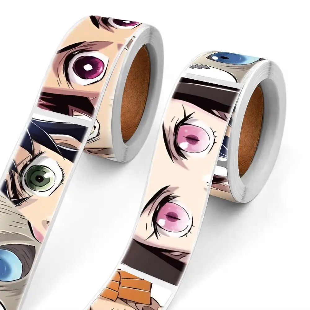120pcs Cool Demon Slayer Anime Diy Stickers Roll Packaging Sealing Labels Waterproof Decals For Phone Luggage Thermos Decor