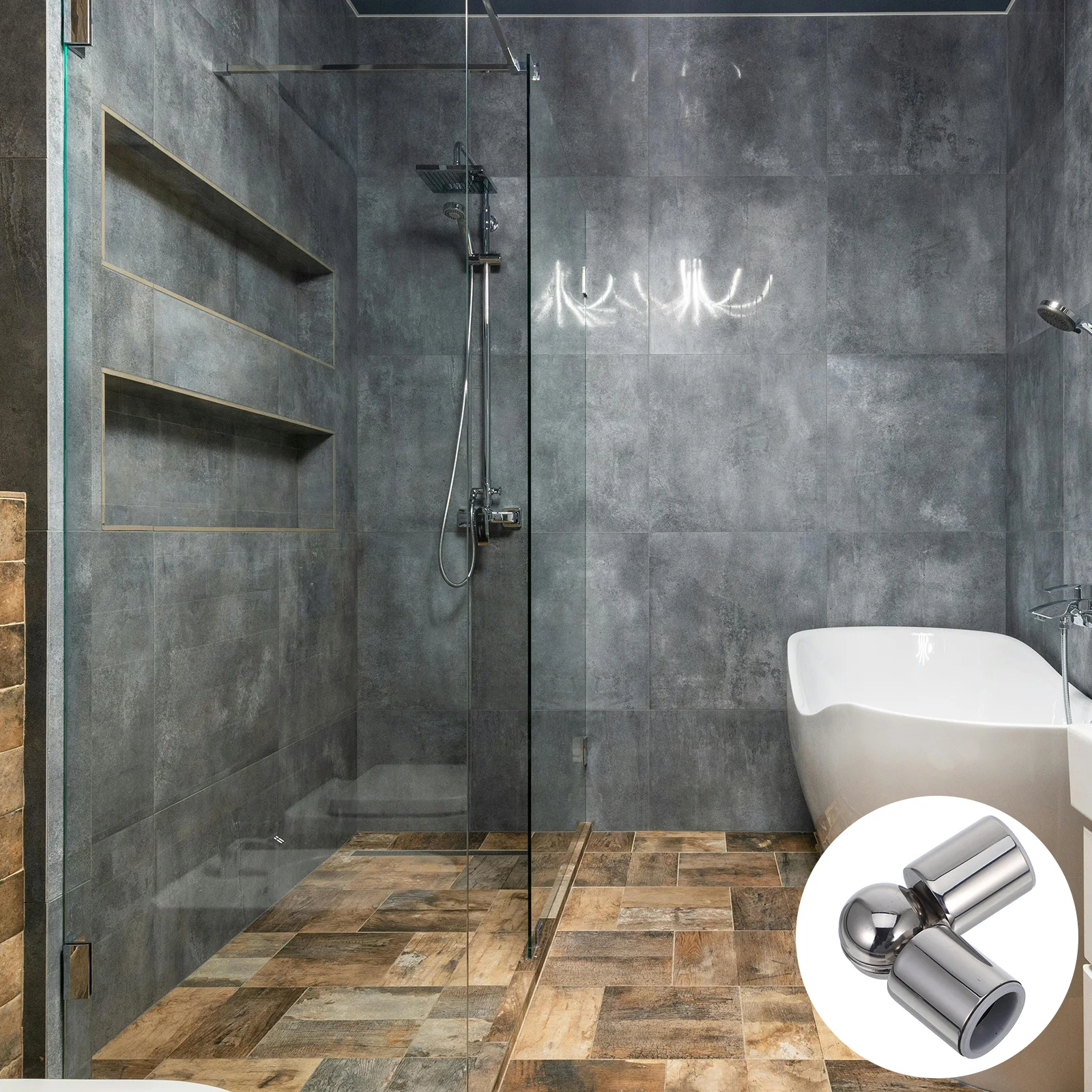 

Stainless Steel Metal Curtain Elbow Connector Adjustable Tube Corner Connector for Curtain Rods Door and Bathroom Glass