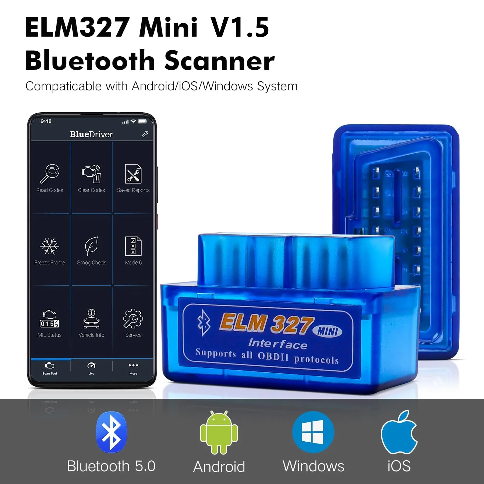 Super Mini ELM327 V1.5 OBD2 Bluetooth/Wifi Car Scanner Elm327 Tester Professional Diagnostic Tool Code Reader for Android IOS