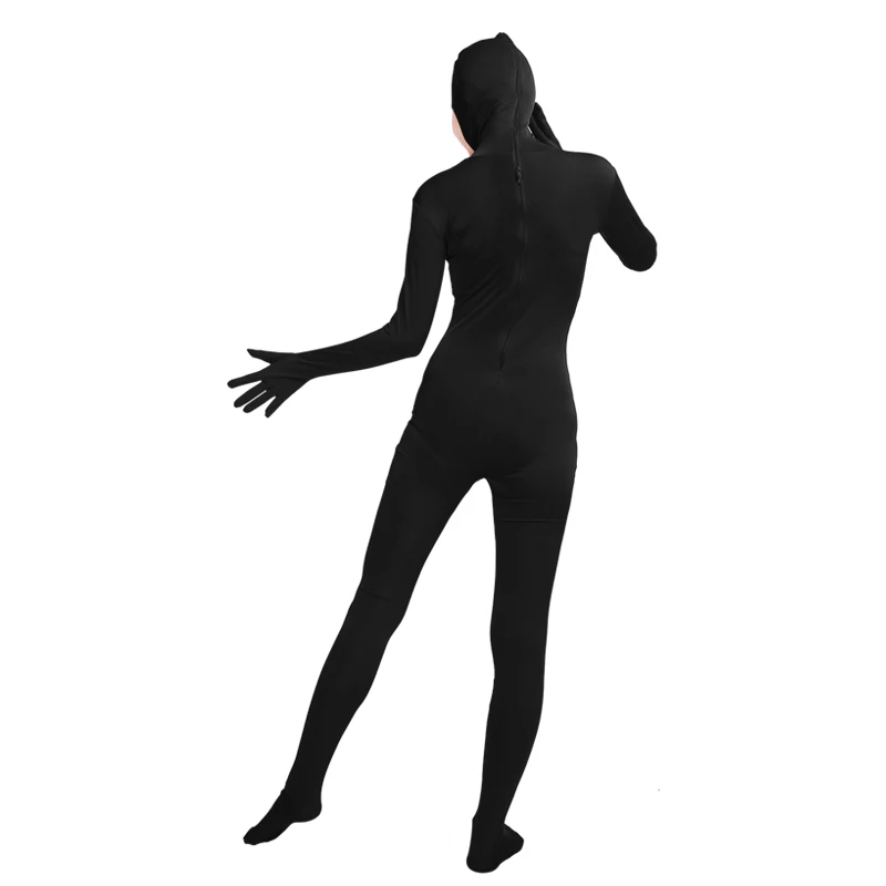 Ensnovo Womens Zentai 의상 성인 오픈 페이스 전신 스판덱스 나일론 스타킹 블랙 젠타이 코스프레 의상 바디 슈트