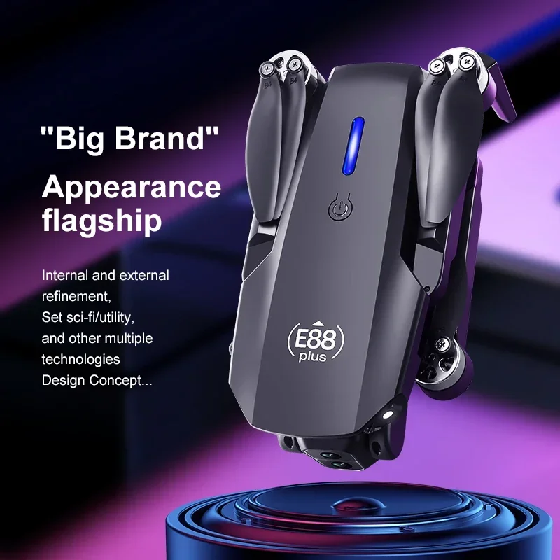 Novo drone quadricóptero E88 Plus: 90 °   Câmera elétrica ajustável, motor sem escova, brinquedo de posicionamento de fluxo óptico