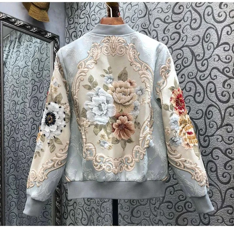 2024 Spring Autumn  Fashion Jackets High Quality Casual Clothing Women Hand Made Beading Long Sleeve Vintage Coat Jacket Bomber