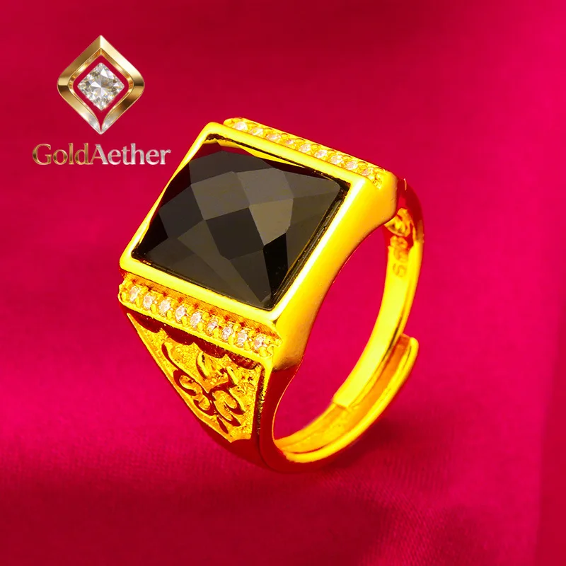 Bague ouverte carrée GoldNouveau pour homme en or 24 carats AU999 - Bande carrée large pour une meilleure stabilité, éclat doré discret pour les négociations professionnelles