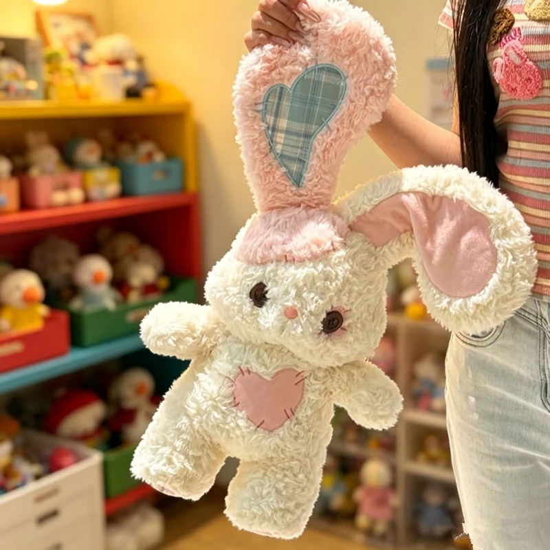 Hot Kawaii Button Eye Patch Stitched Rabbit Toy Soft Fluffy Bunny Stuffed Animal Doll Home Decor Birthday Anniversary Girlfriend