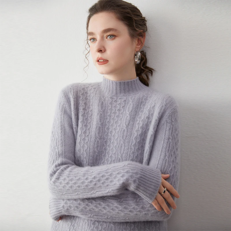

Женский пуловер из 100% кашемира с высоким воротом и небольшими рукавами-фонариками, теплый повседневный свитер с длинными рукавами, мягкая трикотажная внутренняя одежда