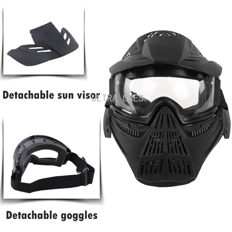 Tactical Mask with Lens Shooting Paintball Training Cs Wargame Full Face Mask Protection Airsoft Combat  Masks Goggles Set