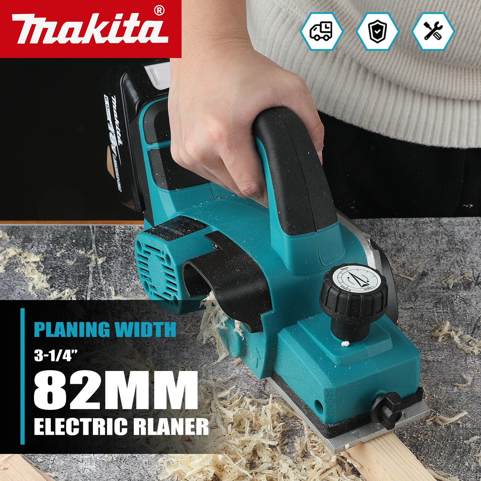 Makita – raboteuse électrique: largeur de rabotage de 82mm, 15000 tr/min, puissance 650W, profondeur de coupe de 2.5mm, poignée ergonomique pour bricolage, travail du bois et fabrication de planches