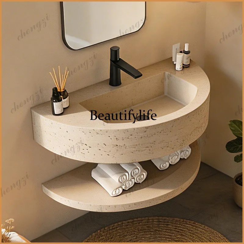 P37 Wabi-sabi Wind Cave Stone Integrated Wall-Mounted Bathroom Washbasin Artistic Personality